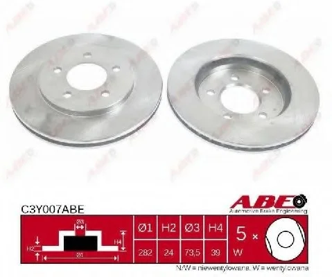 Диск тормозной передний лев/прав CHRYSLER CARAVAN, GRAND VOYAGER III, PROWLER, VOYAGER III, VOYAGER IV DODGE CARAVAN PLYMOUTH VOYAGER 2.0-3.8 01.95-12.07 ABE C3Y007ABE (фото 1)