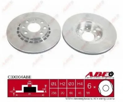 Диск тормозной передний лев/прав OPEL ASTRA F, CORSA B, TIGRA, VECTRA A 1.4-1.8 09.88-12.00 ABE C3X004ABE
