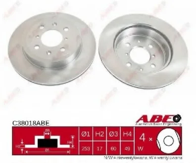 Диск тормозной передний лев/прав OPEL AGILA A SUBARU JUSTY III SUZUKI IGNIS I, IGNIS II, WAGON R, WAGON R+ 1.0-1.5 05.00- ABE C38018ABE