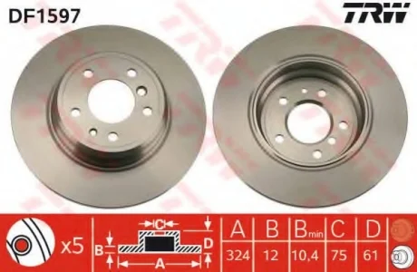 Диск гальмівний (1 шт.) BMW - 725d/728i/730d/730i/735i/740i/840i/850i/H1/H2 TRW DF1597