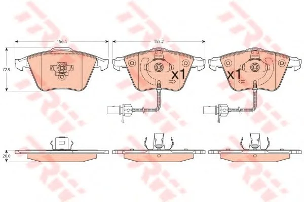 Тормозные колодки дисковые AUDI A4 Cabrio/A4 Cabrio Quattro/A4 Quattro/A6/A6 Quattro/A8/A8 Quattro/S TRW GDB1554 (фото 1)