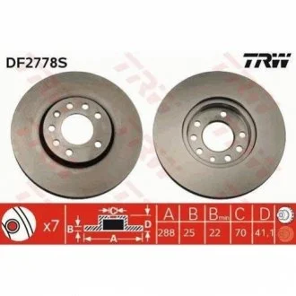 Диск гальмівний LOTUS - OPEL - SAAB - VAUXHALL Elise/Calibra/Speedster/Vectra/9-3/9-5/900/Speedster TRW DF2778S