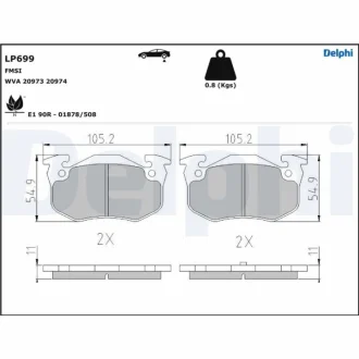 Тормозные колодки дисковые CITROEN/PEUGEOT/RENAULT Xsara/106/206/306/Megane/Clio \'\'F \'\'83-07 Delphi LP699