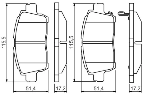 Гальмівні колодки дискові TOYOTA Soluna/Yaris/Corolla \'\'F \'\'1.0i-1.5i \'\'>>05 PR2 BOSCH 0986495242