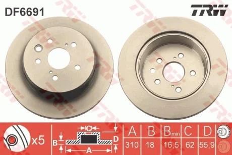 Диск тормозной (1 шт.).) LEXUS IS350/RC350/GS350 "R D=310mm "12>> TRW DF6691