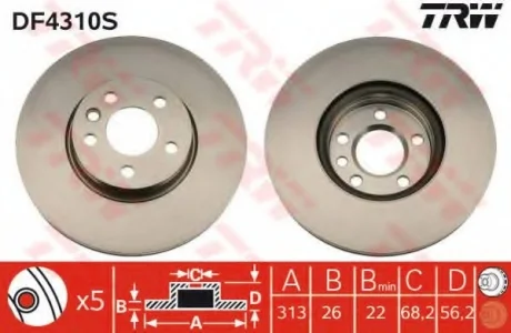 Диск гальмівний SEAT/VW Alhambra/Sharan/Transporter IV 16" TRW DF4310S