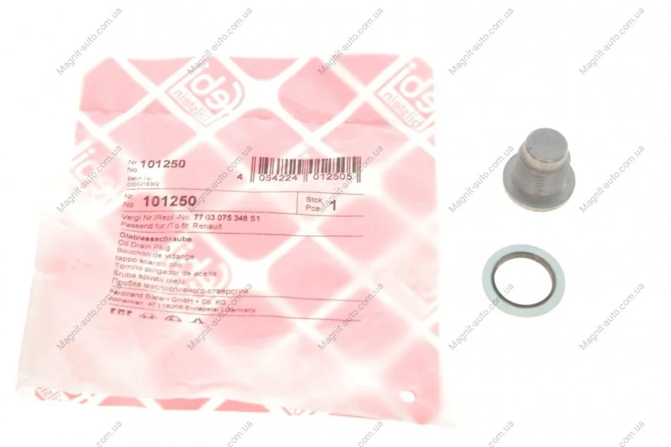 Пробка поддона с уплотнителем NISSAN/OPEL/RENAULT/VOLVO FEBI BILSTEIN 101250 (фото 1)