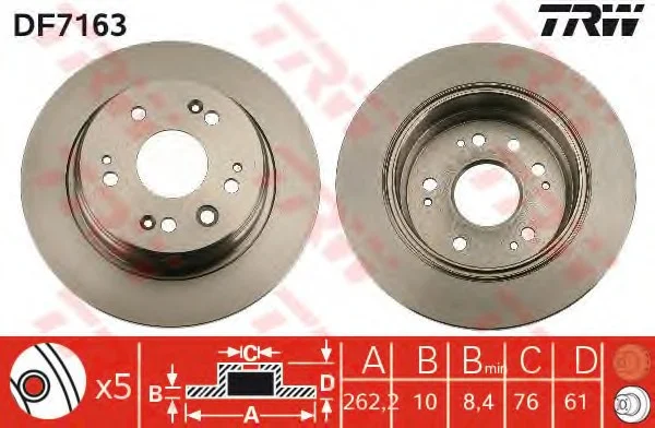Диск тормозной (1 шт.).) HONDA FRV/Stream "R "04-"09 TRW DF7163 (фото 1)