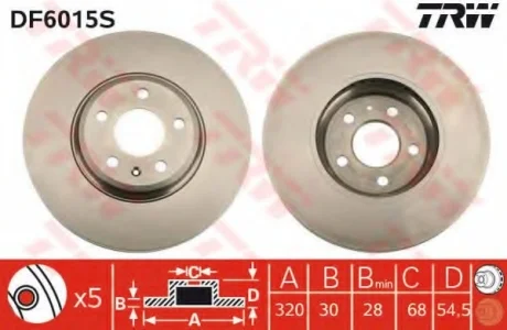 Диск гальмівний AUDI A4/A5/Q5 "F "D=320mm "08>> TRW DF6015S
