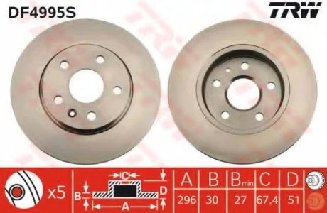 Диск гальмівний OPEL/SAAB Insignia/9-5 "F "08>> TRW DF4995S