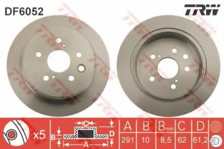 Диск тормозной (1 шт.).) LEXUS IS250 "R "05>> TRW DF6052