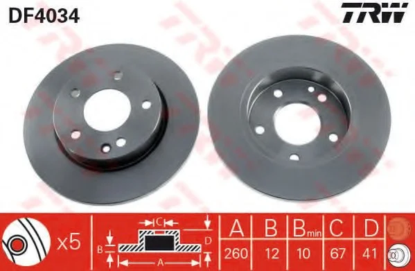 Диск гальмівний (1 шт.) MERCEDES A140/A160 TRW DF4034 (фото 1)