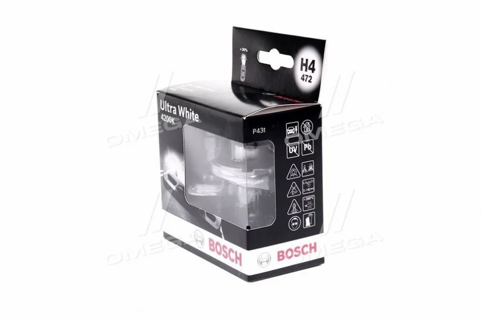 Автолампа Bosch Ultra White H4 P43t 55 W 60 W прозрачно-голубая BOSCH 1987301181 (фото 1)
