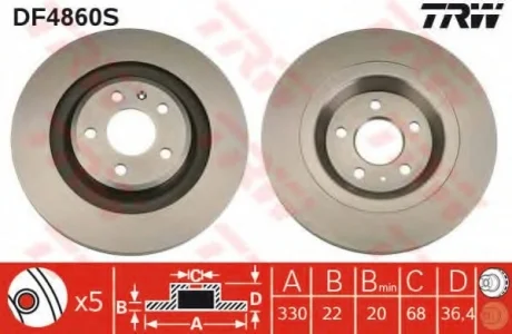 Диск тормозной AUDI A4/Q5 "R "07>> TRW DF4860S