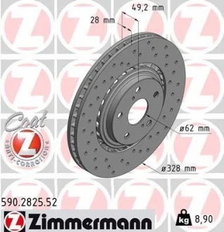 Диск гальмівний вентильований ZIMMERMANN 590.2825.52