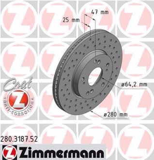 Тормозной диск ZIMMERMANN 280.3187.52