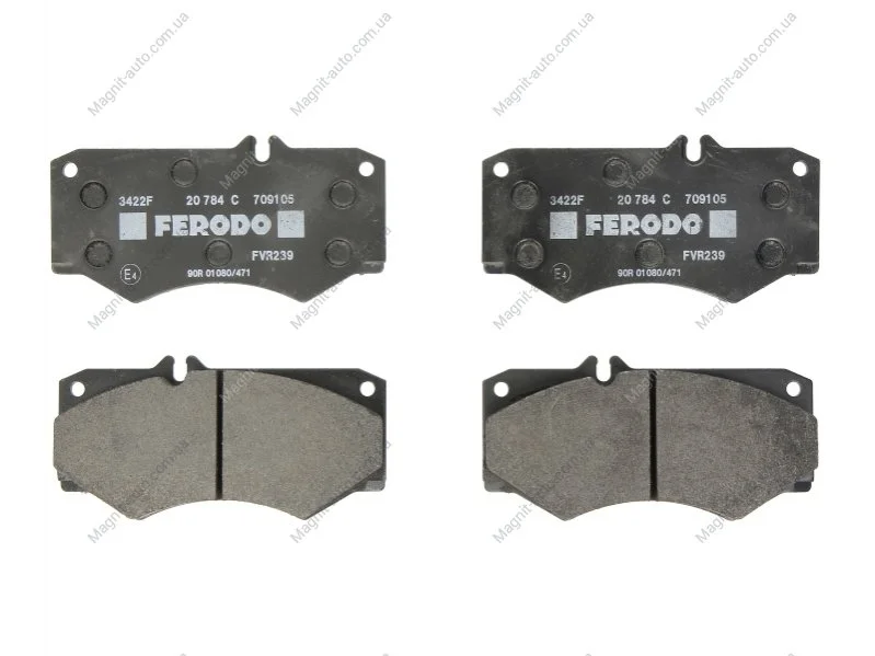 Комплект тормозных колодок переднего., MERCEDES G (W460), G (W461), G (W463), MB (W631), SLR (R199), T1 (601), T1 (601, 611), T1 (602), T1 (B601), T1 (B602), T1/TN, T2/L, T2/LN1, OH 2.0-7.2D 01.68- FERODO FVR239 (фото 1)