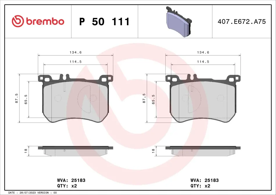 Колодки гальмівні дискові BREMBO P50111 (фото 1)