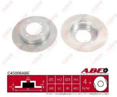 Диск тормозной задний лев/прав MITSUBISHI COLT III, ECLIPSE II, GALANT VI, LANCER IV, LANCER V 1.6-2.0 11.87-10.03 ABE C45008ABE