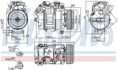 Kompresor klimatyzacji BMW 1 (E81), 1 (E82), 1 (E87), 1 (E88), 3 (E90), 3 (E91), 3 (E92), 3 (E93), 5 (E60), 5 (E61), X1 (E84) 2.0D/3.0D 03.03-06.15 NISSENS 890628 (фото 1)