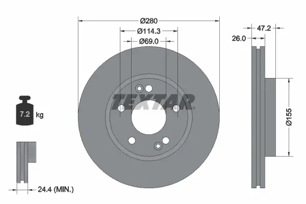Диск гальмівний HYUNDAI/KIA I30/Tucson/Cerato/Ceed "F D=280mm "04>> TEXTAR 92161605 (фото 1)