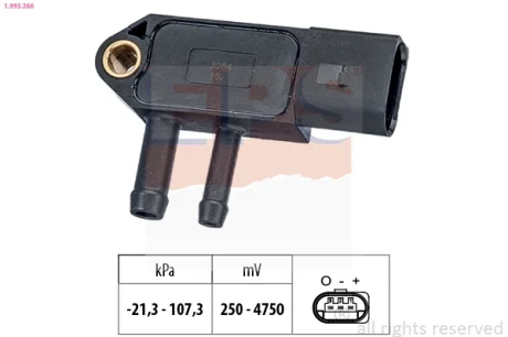 VW Датчик давления выхлопных газов T5, Passat, Tiguan, Crafter, 1,4-2,0TDI EPS 1993266