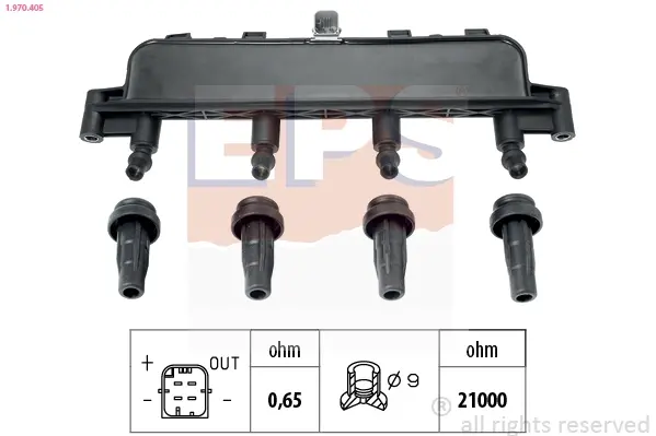 Котушка запалювання Peugeot 106-307, Partner 1.0-1.6 05.93- EPS 1970405 (фото 1)