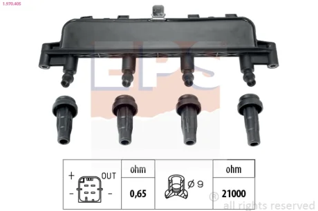 Котушка запалювання Peugeot 106-307, Partner 1.0-1.6 05.93- EPS 1970405