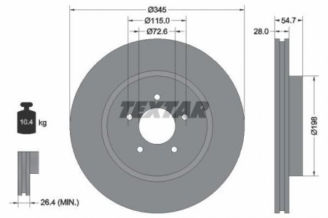 TARCZA HAMULCOWA 345X28 V 5-OTW CHRYSLER 300C 04-12 PRZOD SZT TEXTAR 92177105