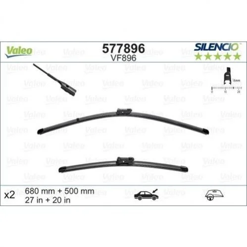 Комплект щеток стеклоочистителя бескаркасных. Silencio Flat 650/500 Valeo 577896 (фото 1)