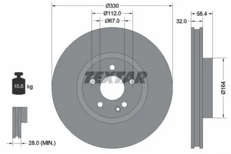 Диск гальмівний MERCEDES Vito "F "D=330 "11-14 TEXTAR 92279403 (фото 1)