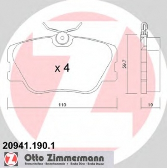 Комплект тормозных колодок, дисковый тормоз ZIMMERMANN 209411901