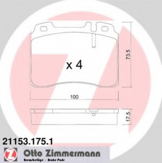 Комплект тормозных колодок, дисковый тормоз ZIMMERMANN 211531751 (фото 1)