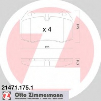 Комплект тормозных колодок, дисковый тормоз ZIMMERMANN 214711751 (фото 1)