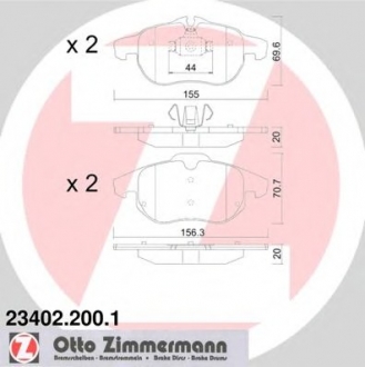 Комплект тормозных колодок, дисковый тормоз ZIMMERMANN 234022001 (фото 1)