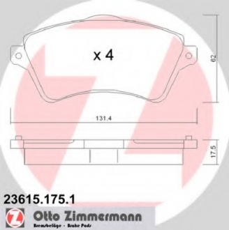 Комплект тормозных колодок, дисковый тормоз ZIMMERMANN 236151751 (фото 1)