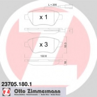 Комплект тормозных колодок, дисковый тормоз ZIMMERMANN 237051801 (фото 1)