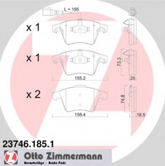 Комплект тормозных колодок, дисковый тормоз ZIMMERMANN 237461851