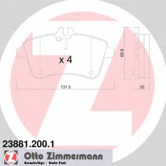Комплект тормозных колодок, дисковый тормоз ZIMMERMANN 238812001