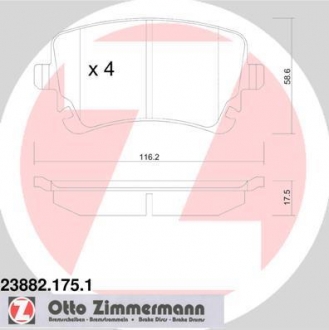 Комплект тормозных колодок, дисковый тормоз ZIMMERMANN 238821751 (фото 1)