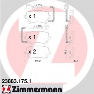 Комплект тормозных колодок, дисковый тормоз ZIMMERMANN 238831751 (фото 1)
