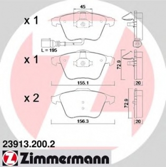 Комплект тормозных колодок, дисковый тормоз ZIMMERMANN 239132002 (фото 1)
