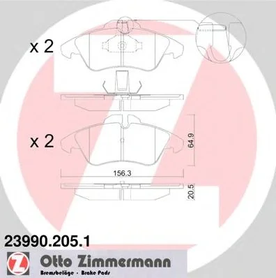 Комплект тормозных колодок, дисковый тормоз ZIMMERMANN 239902051 (фото 1)