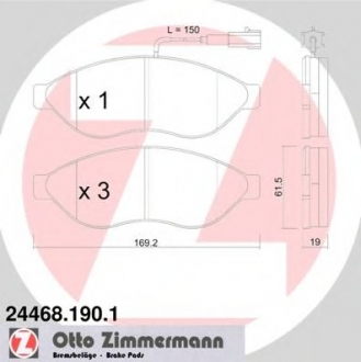 Комплект тормозных колодок, дисковый тормоз ZIMMERMANN 244681901 (фото 1)