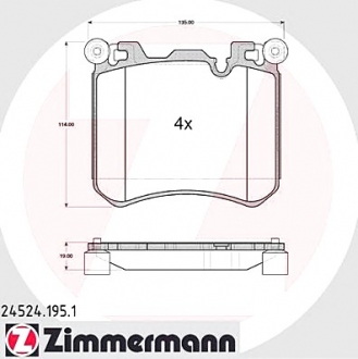 Комплект тормозных колодок, дисковый тормоз ZIMMERMANN 245241951 (фото 1)
