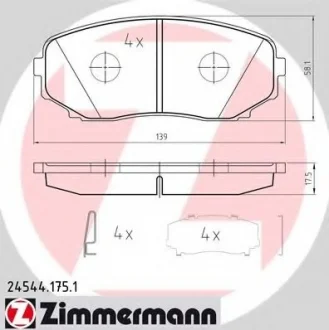 Комплект тормозных накладок, дисковый тормоз ZIMMERMANN 245441751