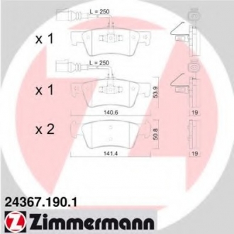 Комплект тормозных колодок, дисковый тормоз ZIMMERMANN 243671901