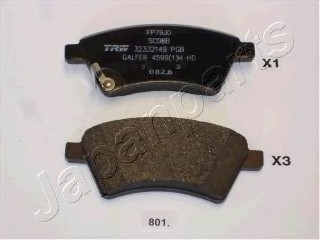 Комплект тормозных колодок, дисковый тормоз JAPANPARTS PA801AF