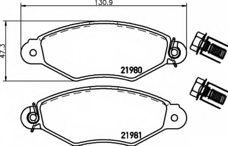 Тормозные колодки дисковые перед. PSA 206/306/Xsara/Renault Kangoo 05.93- HELLA 8DB355019311