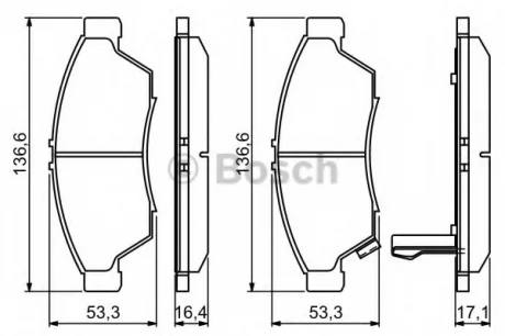 Комплект тормозных колодок переднего., SUZUKI LIANA 1.3-2.3 07.01- BOSCH 0986494238